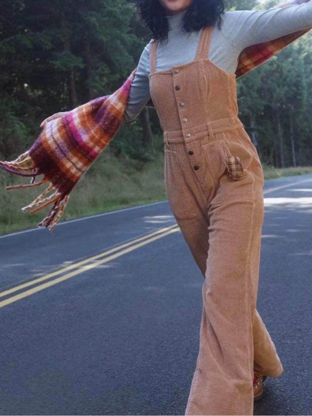 Aerie Womens Tan Brown Corduroy Overall Dungarees, Size Medium